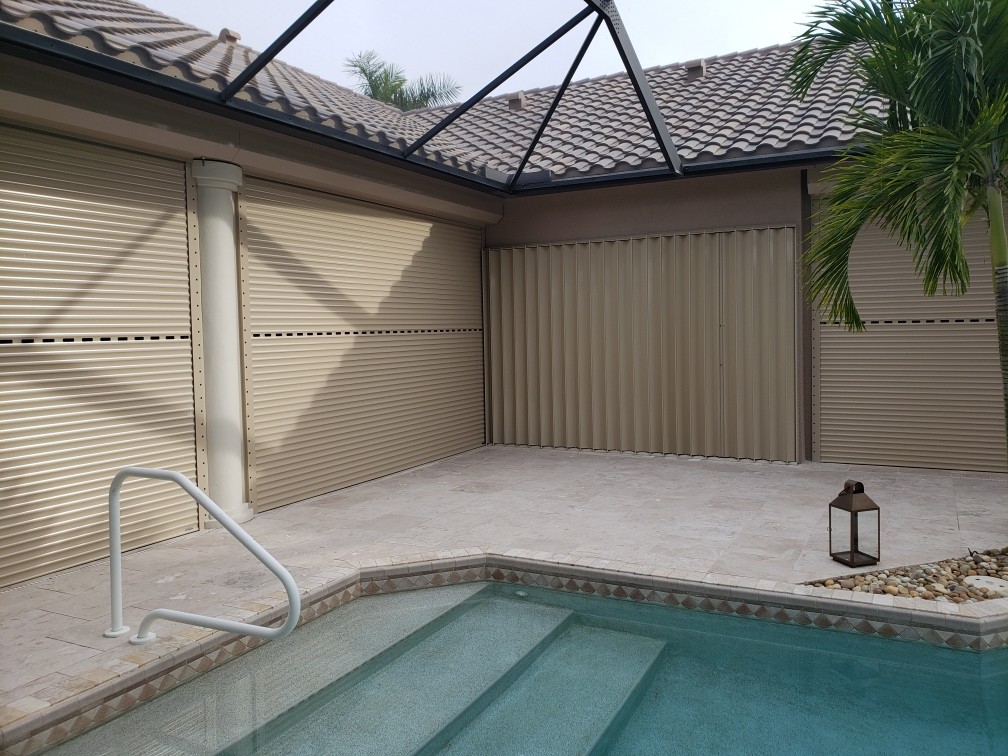 Hurricane shutters protecting a property